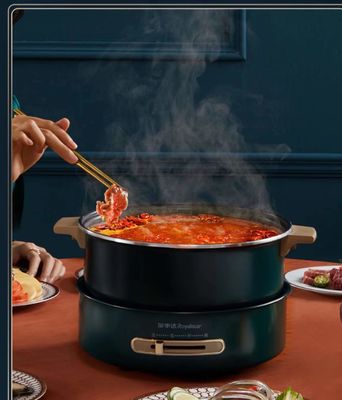 Custom Dual Steamboat Electric Pot Skillet Cookware With Tempered Glass Vented Lid