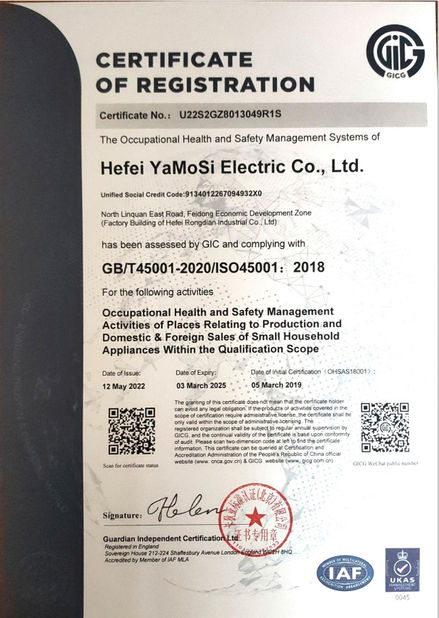 China Hefei Amos Electric Co., Ltd. certification